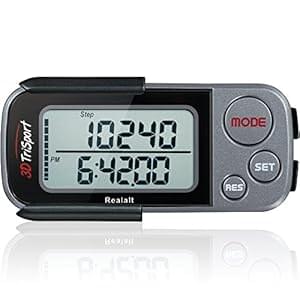 3DTriSport Walking 3D Pedometer with Clip and Strap, Free eBook | 30 Days Memory, Accurate Step Counter, Walking Distance Miles/Km, Calorie Counter